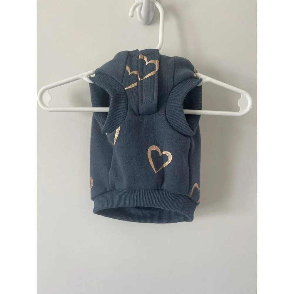 Top Paw Blue gold heart Hoodie Dog Clothes Puppy Kitten Pet XS
